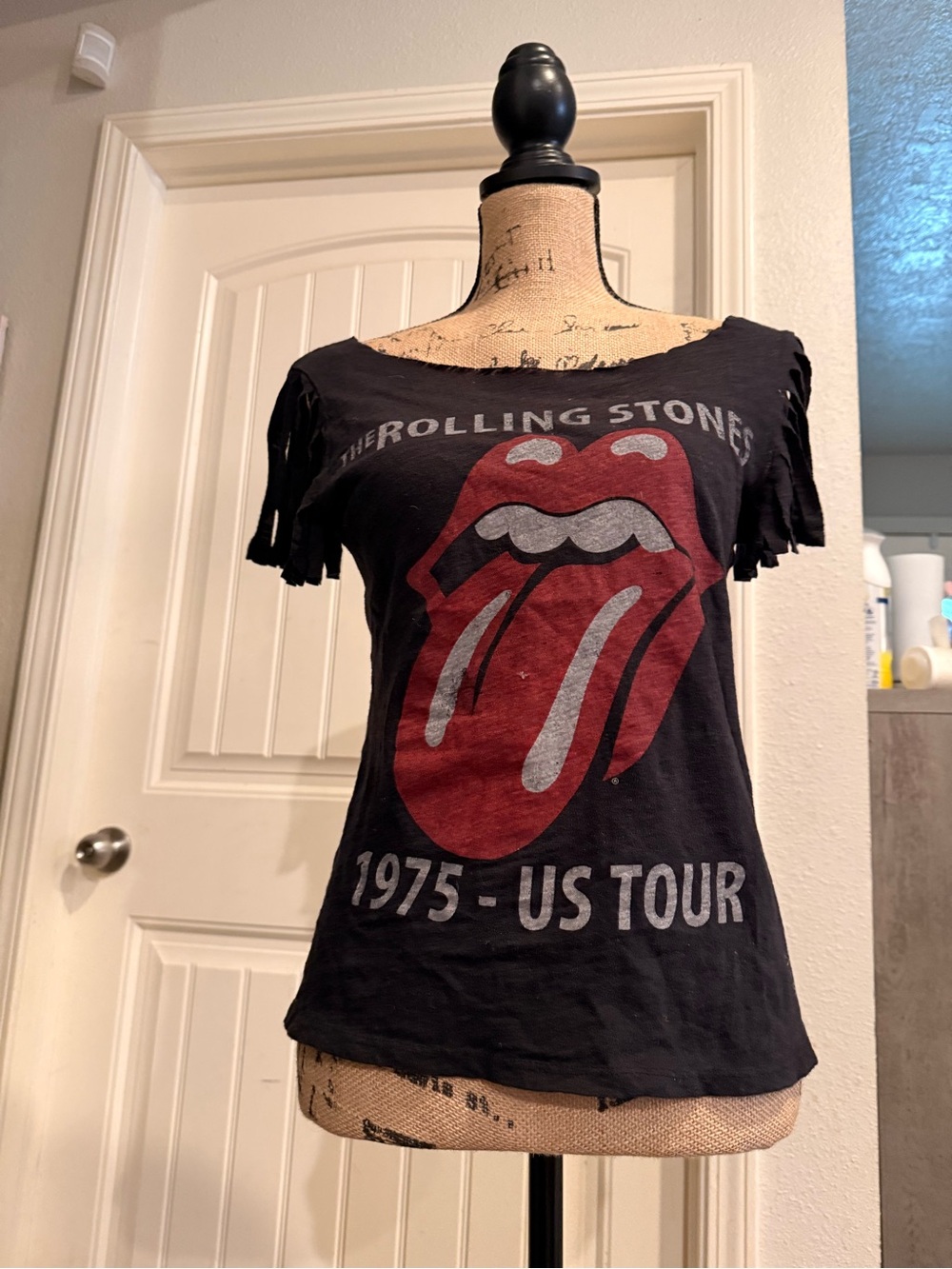 The Rolling Stones Black Tee with Red Tongue Graphic